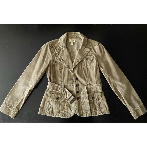 LOFT Army Green Corduroy Crop Jacket w/Belt sz 2P - Picture 1 of 12